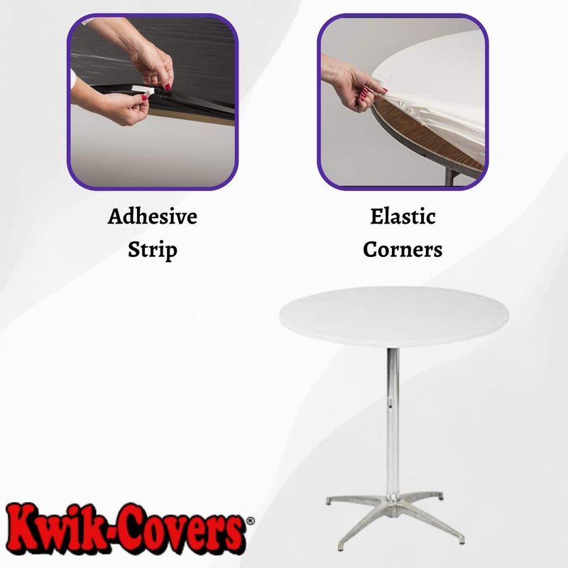 Kwik-Covers 30" Round Fitted Plastic Table Covers, Bundle of 5 (White) - Image 3